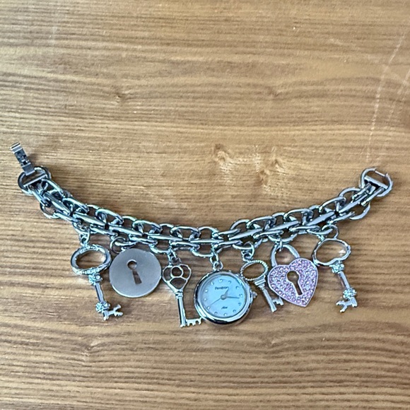 Silver Tone Charms Bracelet with Keys and Locks - Picture 2 of 4